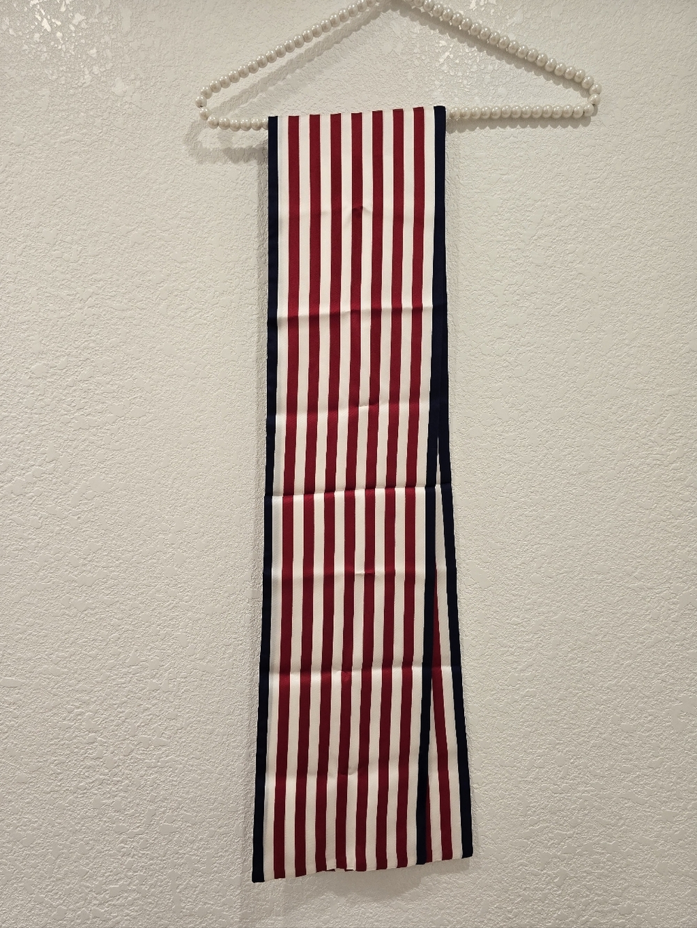 Coach 100% Silk Scarf Striped Red White Blue - Picture 3 of 7